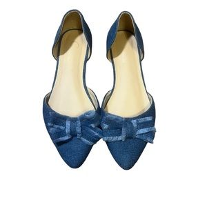 Denim Pointed Toe Ballet Flats with Bow